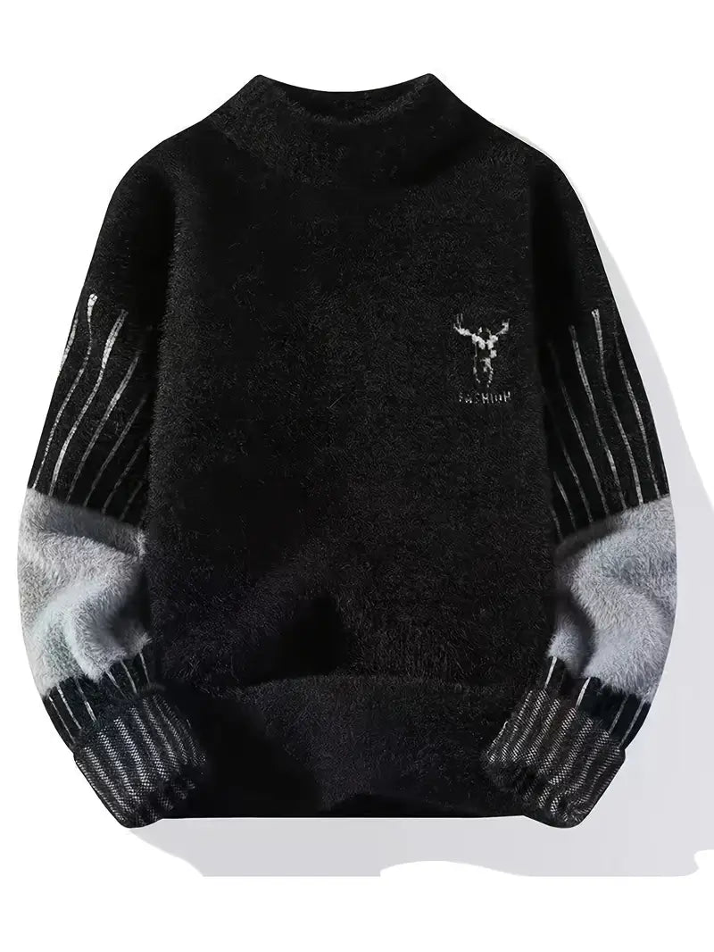 Commisely Deer Embroidered Knitted Sweater – Cream & Gray