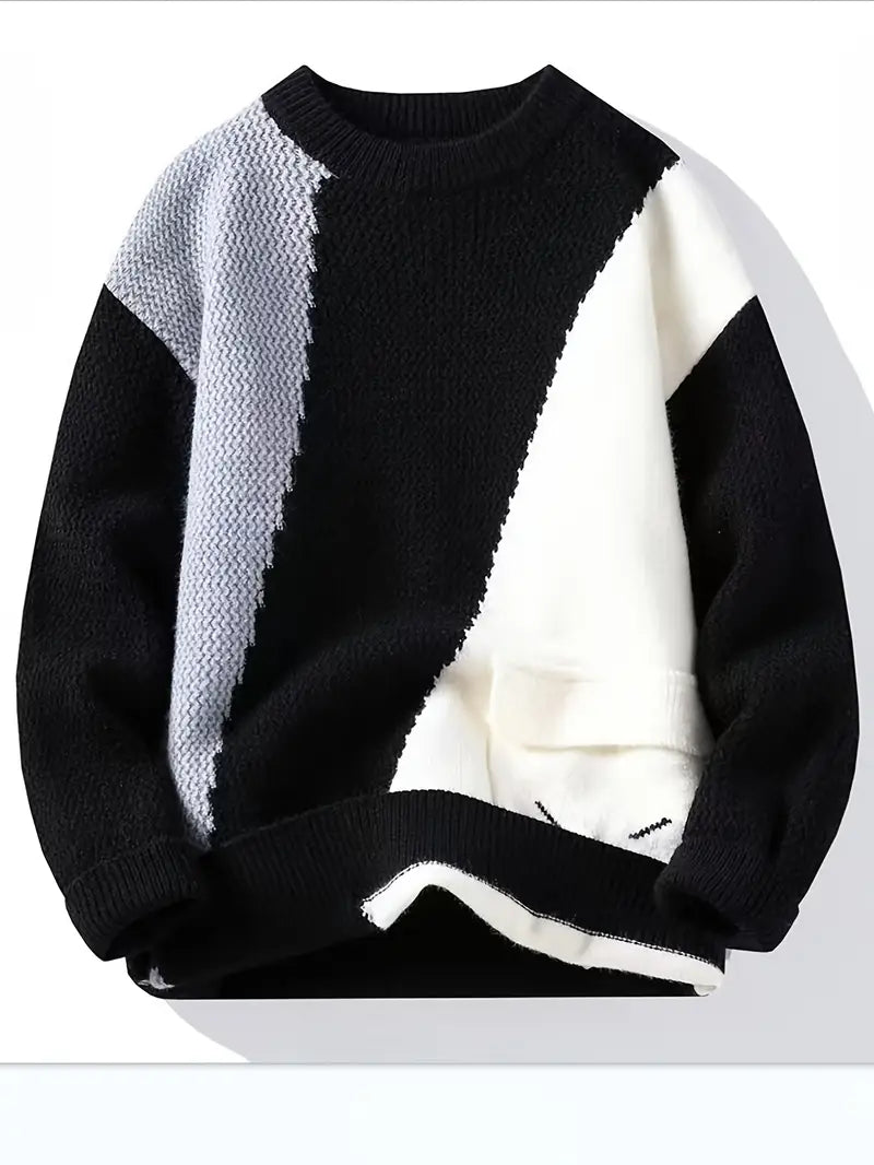 Commisely Color Block Knitted Sweater – Pink & Gray
