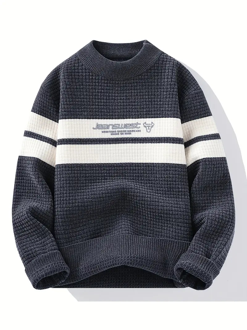 Commisely Textured Knit Sweater – Cream & Gray Block Stripe