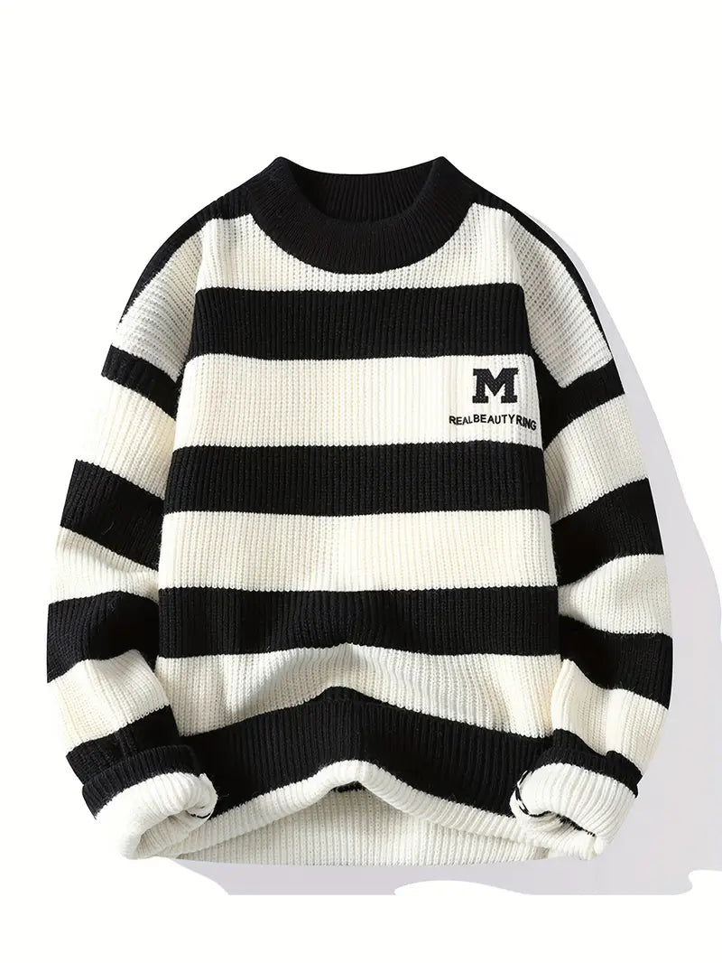 Commisely Striped Knitted Sweater – Sky Blue & Cream