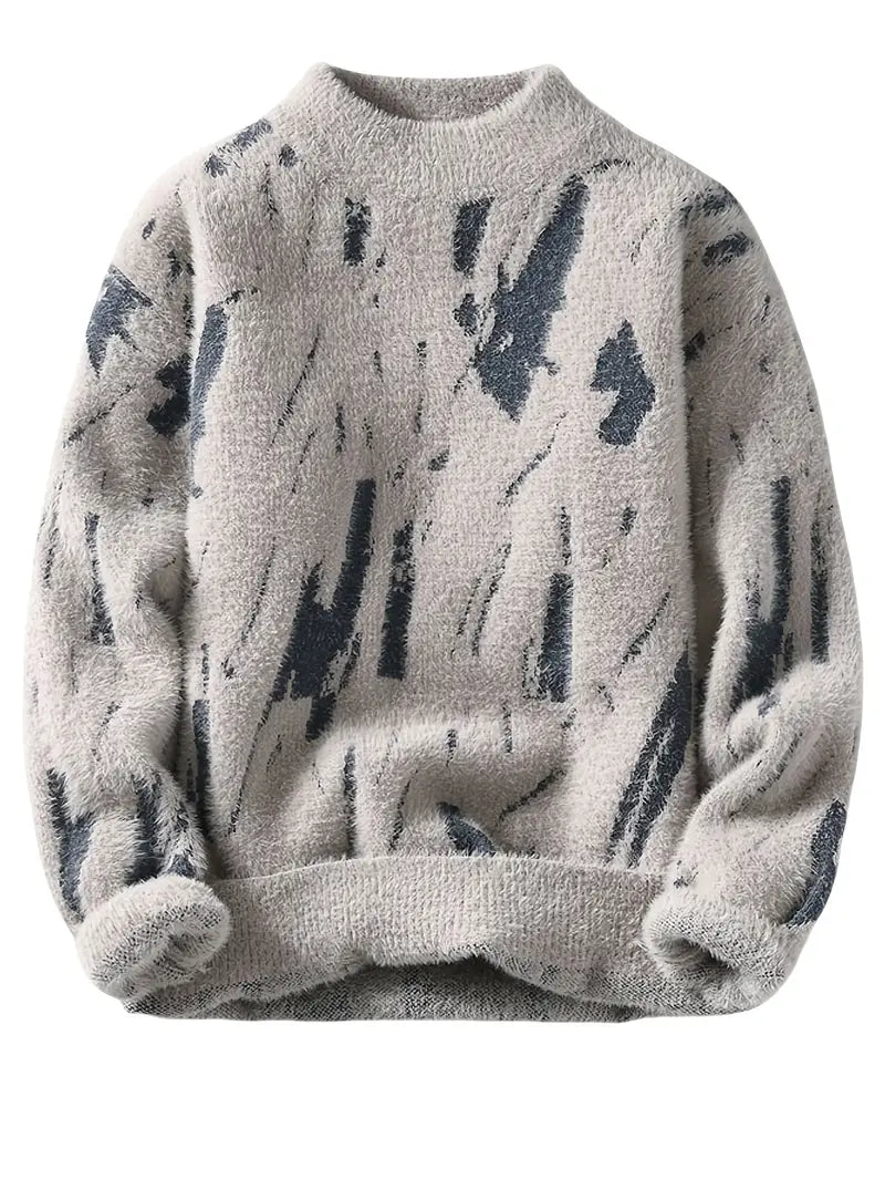 Commisely Abstract Black & White Knitted Sweater