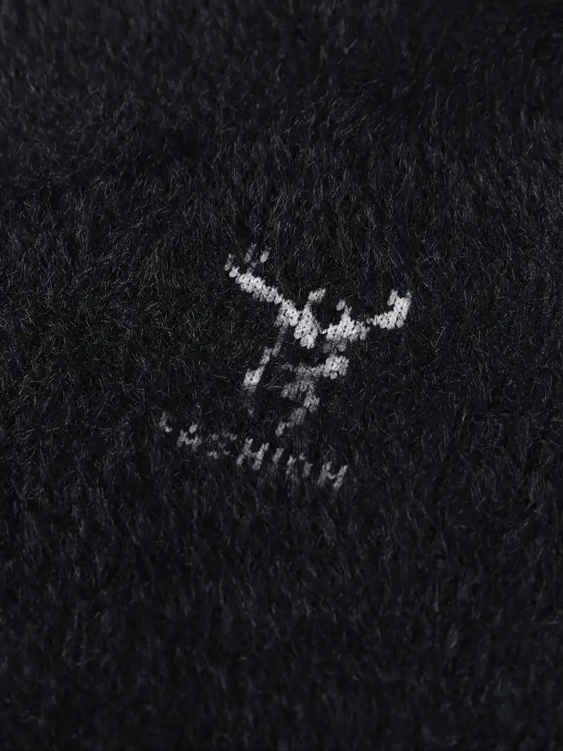 Commisely Deer Embroidered Knitted Sweater – Cream & Gray