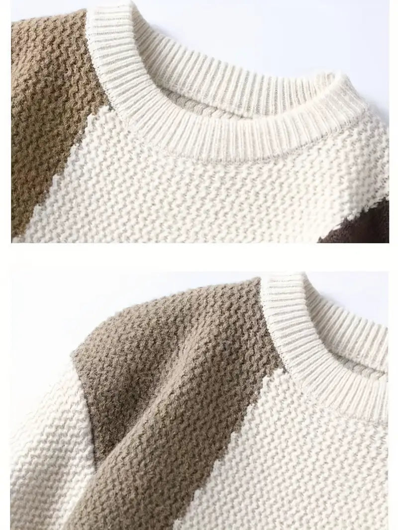 Commisely Color Block Knitted Sweater – Pink & Gray