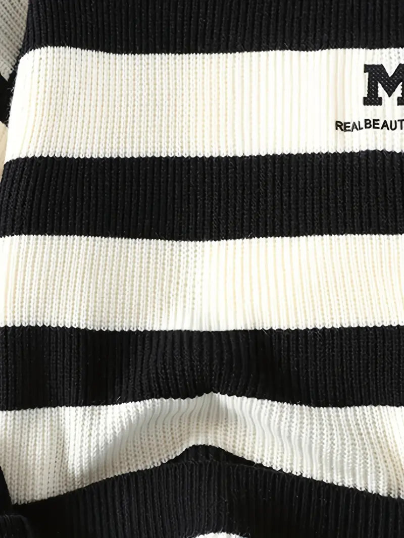 Commisely Striped Knitted Sweater – Sky Blue & Cream