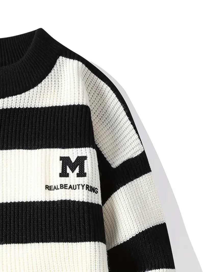 Commisely Striped Knitted Sweater – Sky Blue & Cream