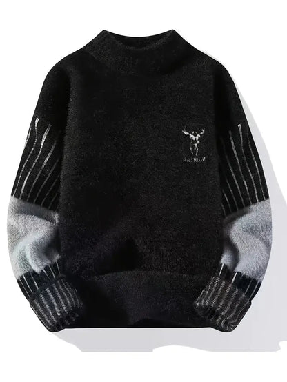 Commisely Deer Embroidered Knitted Sweater – Cream & Gray