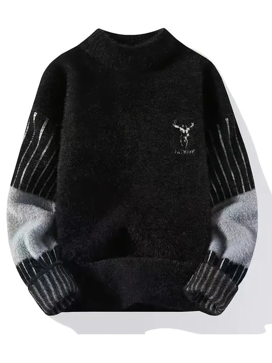 Commisely Deer Embroidered Knitted Sweater – Cream & Gray