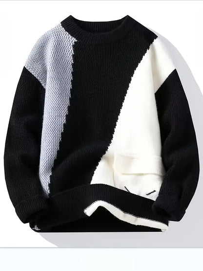 Commisely Color Block Knitted Sweater – Pink & Gray