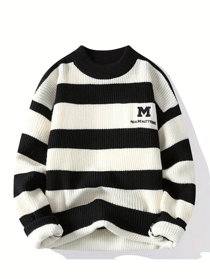 Commisely Striped Knitted Sweater – Sky Blue & Cream
