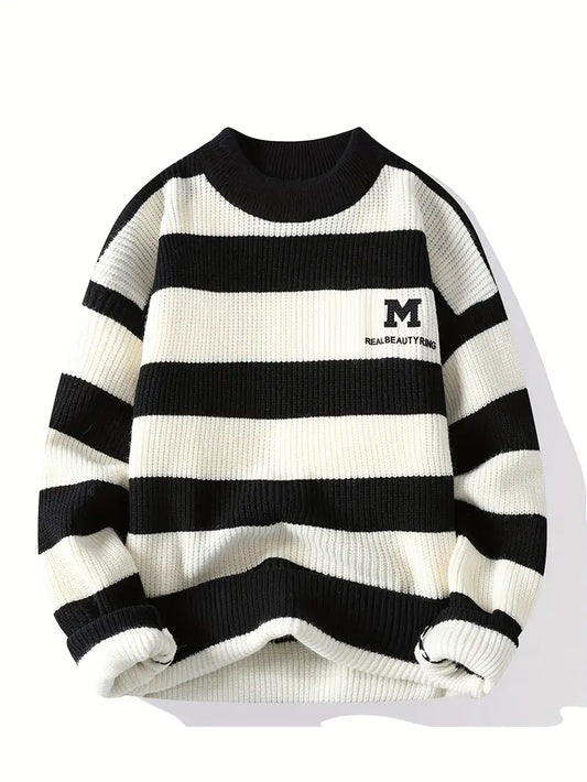 Commisely Striped Knitted Sweater – Sky Blue & Cream