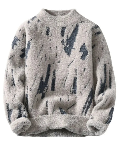 Commisely Abstract Black & White Knitted Sweater