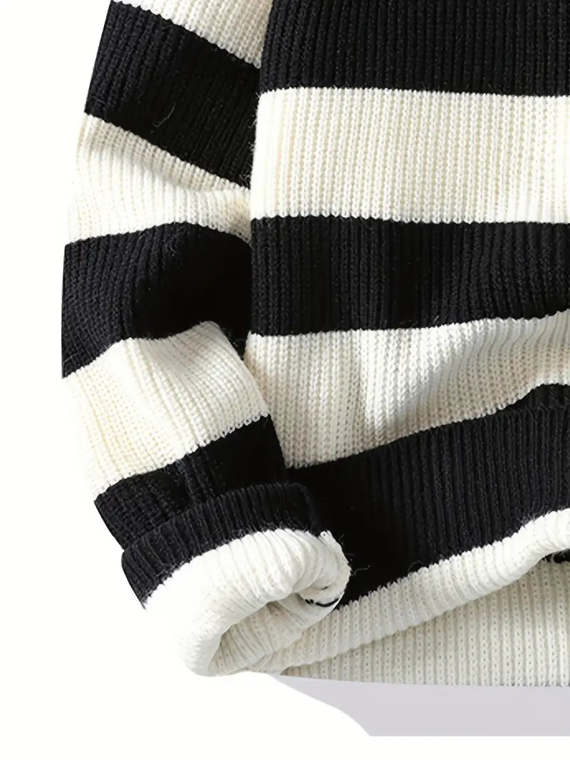 Commisely Striped Knitted Sweater – Sky Blue & Cream