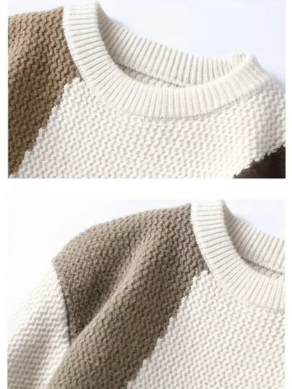 Commisely Color Block Knitted Sweater – Pink & Gray