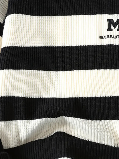Commisely Striped Knitted Sweater – Sky Blue & Cream